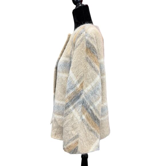 Talbots Plaid Wool Alpaca Mohair Blend Jacket Coat Beige Gray Size Medium - Picture 5 of 12